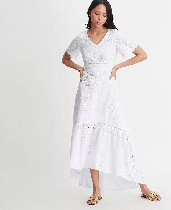 Ann Taylor Dresses & Skirts - Ann Taylor White Eyelet Short Sleeve Hi Low Dress Size 0